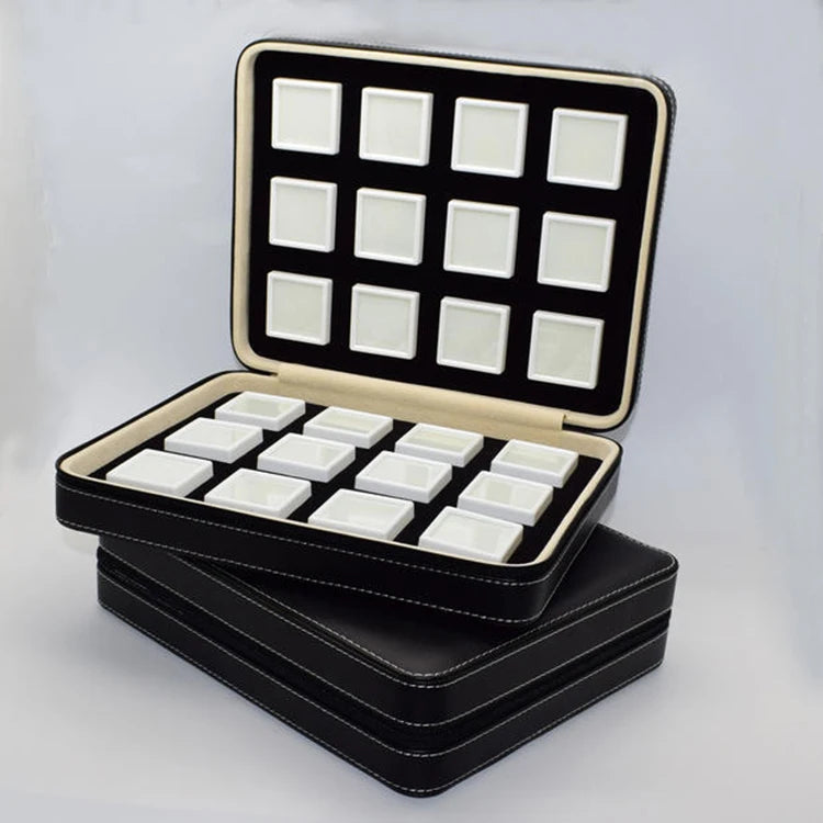 PU Leather Gem Box Insert Storage Display Portable Gemstone Travel Zip Bag Diamond Showing Box Business Jewelry Packaging
