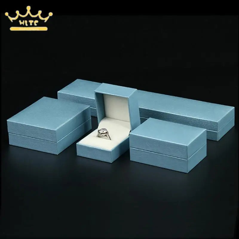 Sky Blue Leather-Filled Paper Right-Angle Jewelry Packaging Box Ring Necklace Storage Box Bracelet Earrings Gift Box