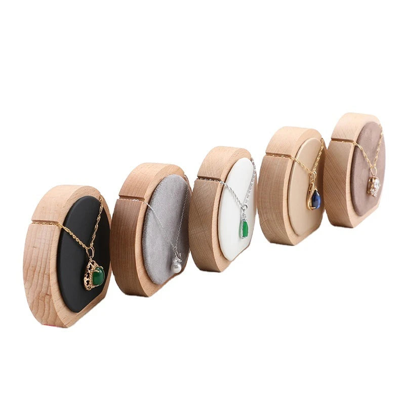 Round Delicate Wooden Pu Leather Display Stand Fashion Necklace Pendant Jewelry Organizer Holder
