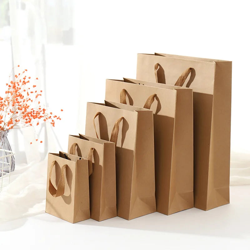 1Pcs Christmas New Year Party Wedding Birthday Packing Bag Khaki Kraft Paper Handles Bag Jewelry Store Festival Gift Bag