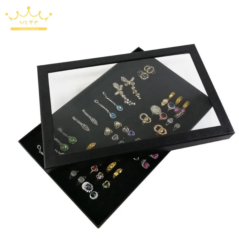 Practical 100 Slot Rings Display Tray Ring Organizer Show Case Jewelry Earrings Holder Storage Box with Transparent Top