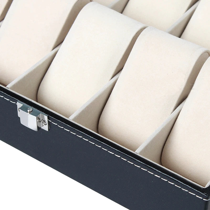 Watch Storage Box Black Leather with Glass Organizer Box for Save 10 Wrist Watches Box Jewelry Display