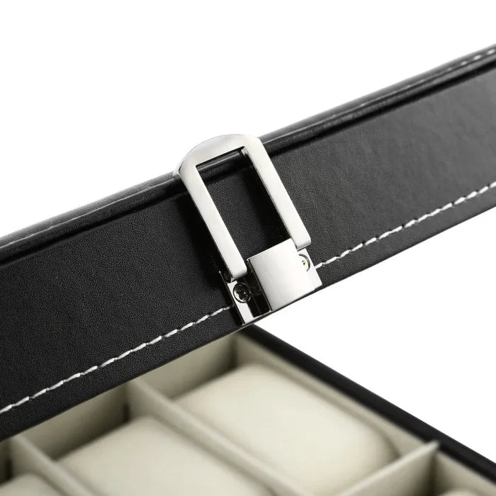 Watch Storage Box Black Leather with Glass Organizer Box for Save 10 Wrist Watches Box Jewelry Display