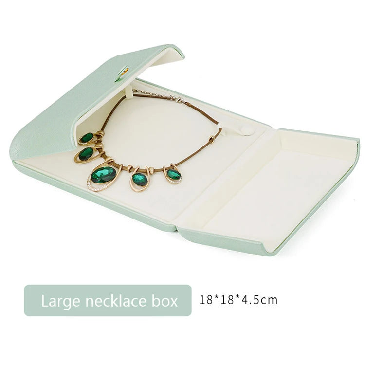 Tender Green Reticulated Pu Leather Double Open Jewelry Storage Box Proposal Ring Box Pearl Necklace Collection Box