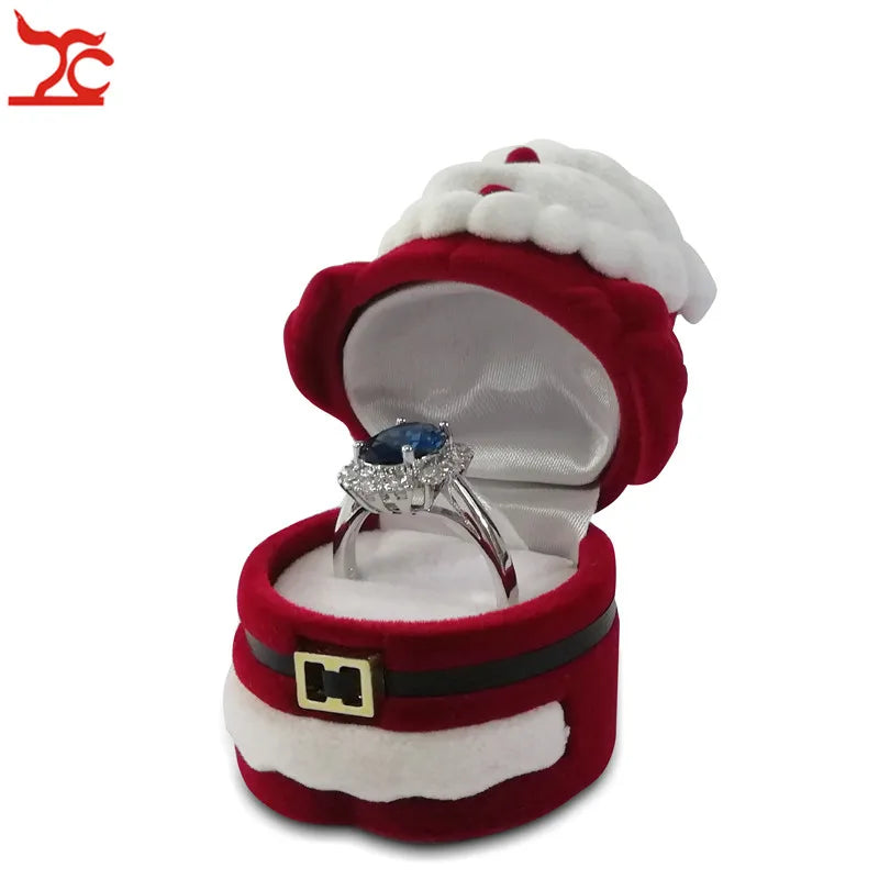 Velvet Santa Claus Christmas Tree Shaped Ring Necklace Casket Lovely Earring Ring Present Storage Jewelry Organizer Gift Box