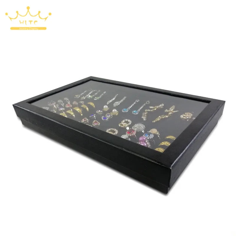 Practical 100 Slot Rings Display Tray Ring Organizer Show Case Jewelry Earrings Holder Storage Box with Transparent Top