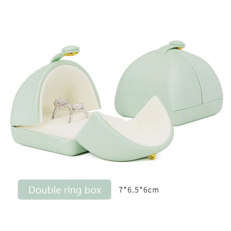 Tender Green Reticulated Pu Leather Double Open Jewelry Storage Box Proposal Ring Box Pearl Necklace Collection Box