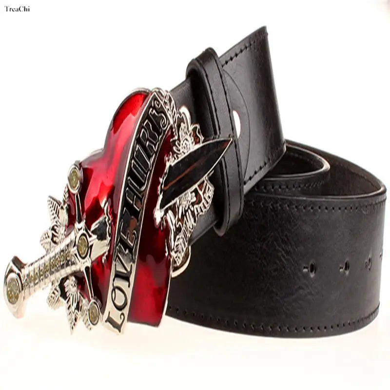 High Fashion Leather Belt Arrow Heart Love Metal Buckle Waistband Jeans Belts for Women & Man Decorative Rock Hip Hop