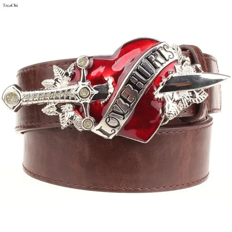 High Fashion Leather Belt Arrow Heart Love Metal Buckle Waistband Jeans Belts for Women & Man Decorative Rock Hip Hop