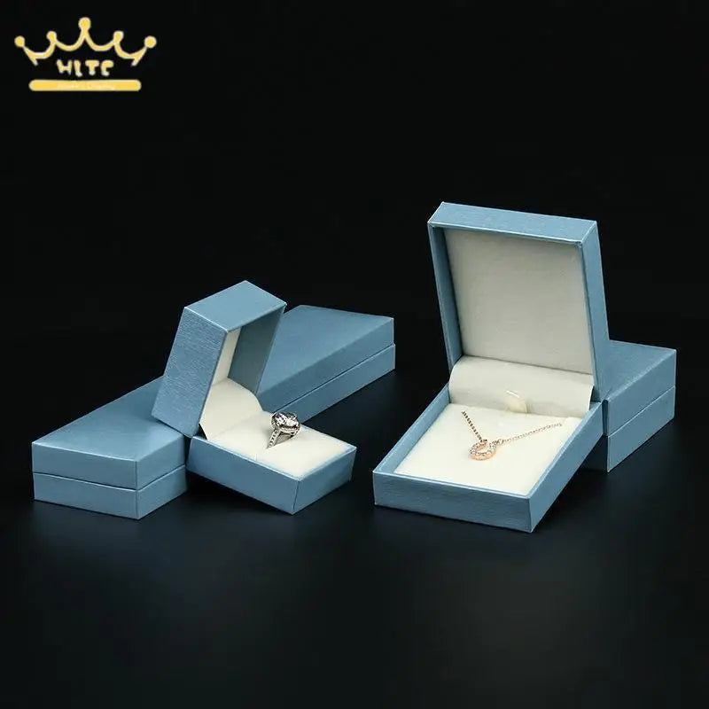 Sky Blue Leather-Filled Paper Right-Angle Jewelry Packaging Box Ring Necklace Storage Box Bracelet Earrings Gift Box