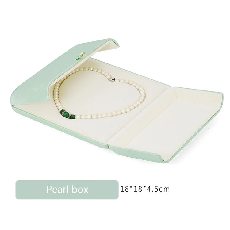 Tender Green Reticulated Pu Leather Double Open Jewelry Storage Box Proposal Ring Box Pearl Necklace Collection Box