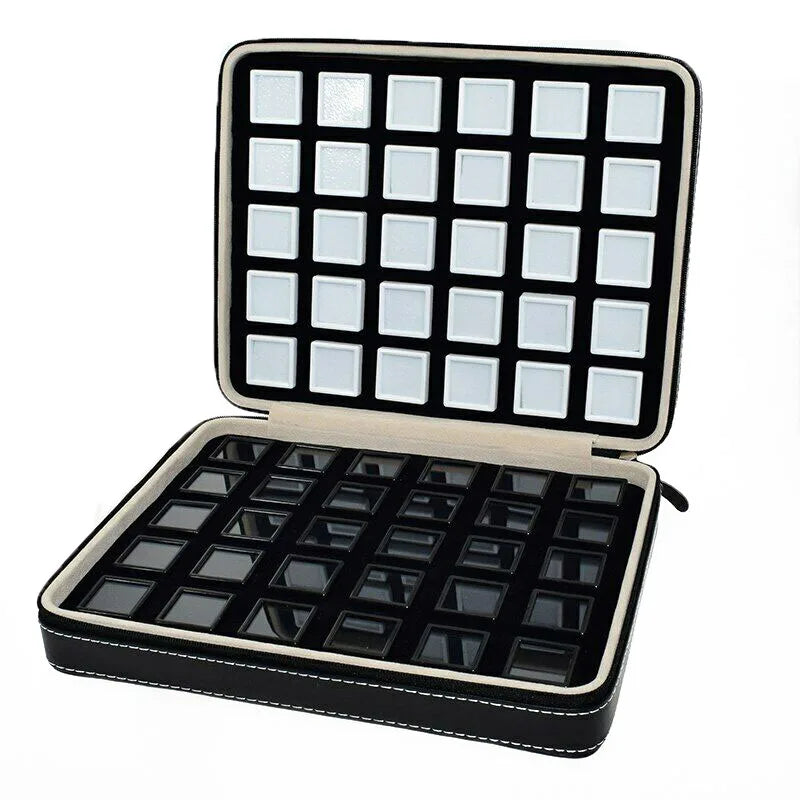 PU Leather Gem Box Insert Storage Display Portable Gemstone Travel Zip Bag Diamond Showing Box Business Jewelry Packaging