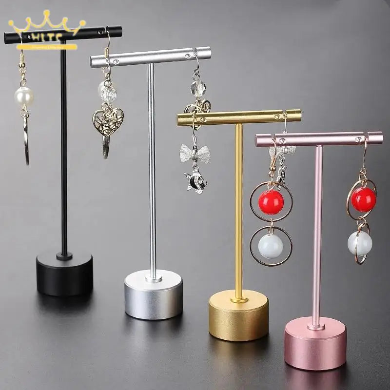 T Stand Display Earrings Ornament Holder Rack Ear Stud Hanger Stand Organizer Round Base