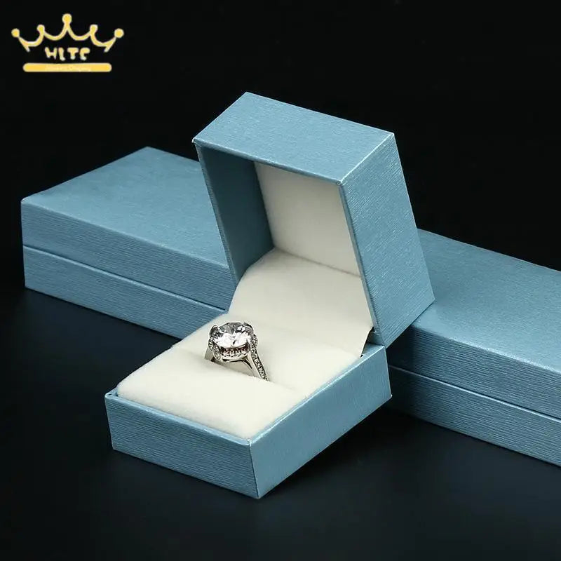 Sky Blue Leather-Filled Paper Right-Angle Jewelry Packaging Box Ring Necklace Storage Box Bracelet Earrings Gift Box