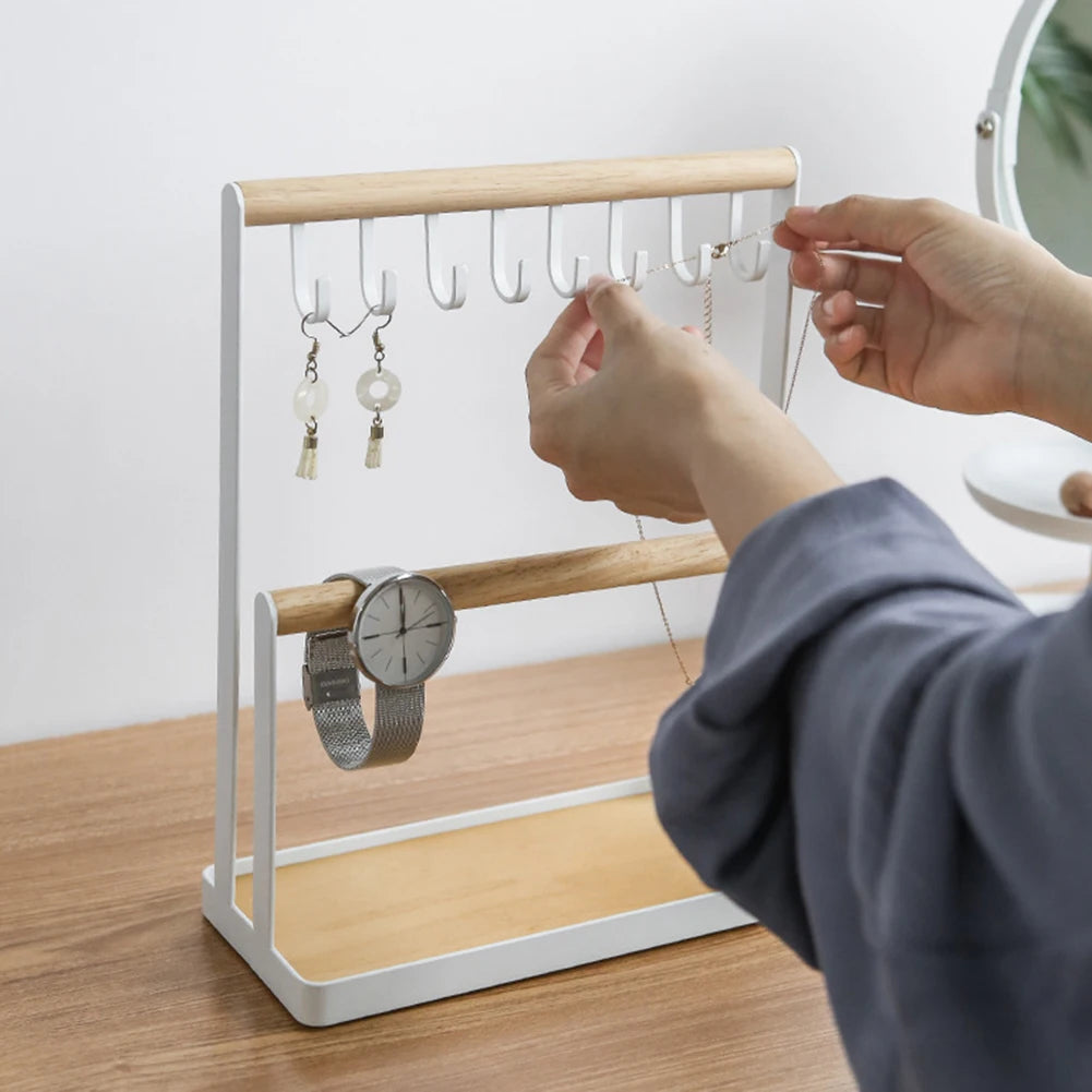 Wooden Jewelry Stand Desk Holder Hanging Necklace Bracelet Ring Watch Storage Organizer Ear Studs Pendant Rack Display Organizer