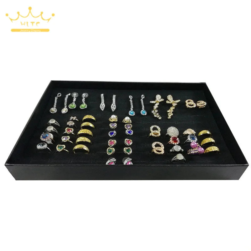 Practical 100 Slot Rings Display Tray Ring Organizer Show Case Jewelry Earrings Holder Storage Box with Transparent Top