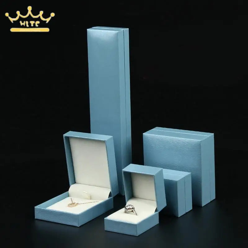 Sky Blue Leather-Filled Paper Right-Angle Jewelry Packaging Box Ring Necklace Storage Box Bracelet Earrings Gift Box