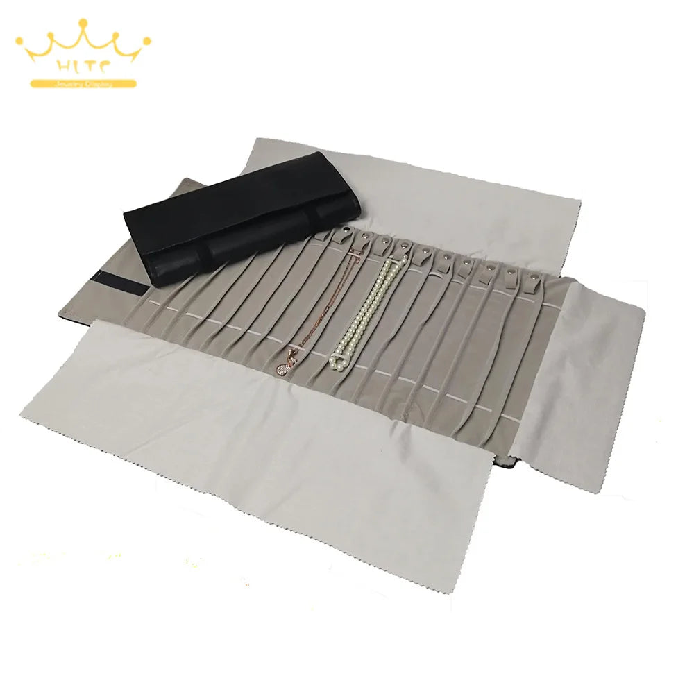 Velvet /PU Jewelry Roll Bag Travel Jewelry Organizer Storage Case Pouch for Necklaces Rings Bracelets Portable Practical