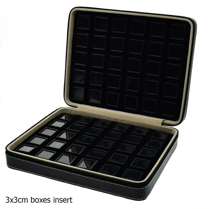 High-End Black Leatherette Gemstone Storage Box Diamond Travel Case Jewelry Holder with Gem Box Protable