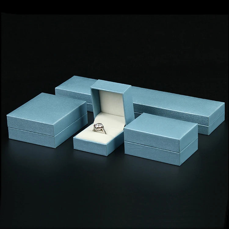 Sky Blue Leather-Filled Paper Right-Angle Jewelry Packaging Box Ring Necklace Storage Box Bracelet Earrings Gift Box