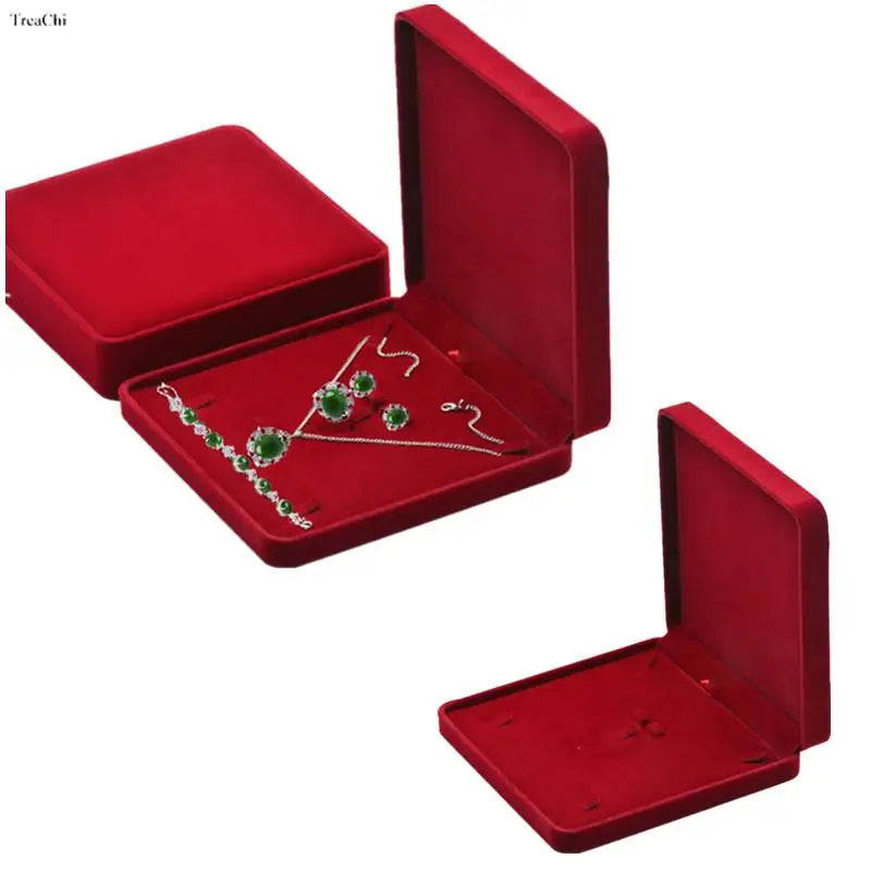 Red Velvet Jewelry Gift Boxes Ring Necklace Earring Packaing Box Bracelet Storage Case Chain Organizer Tray Window Showcases