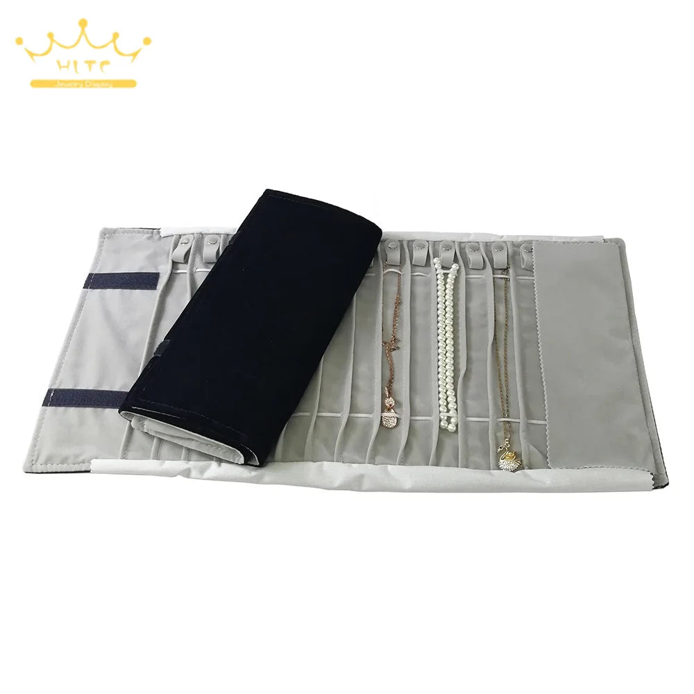 Velvet /PU Jewelry Roll Bag Travel Jewelry Organizer Storage Case Pouch for Necklaces Rings Bracelets Portable Practical