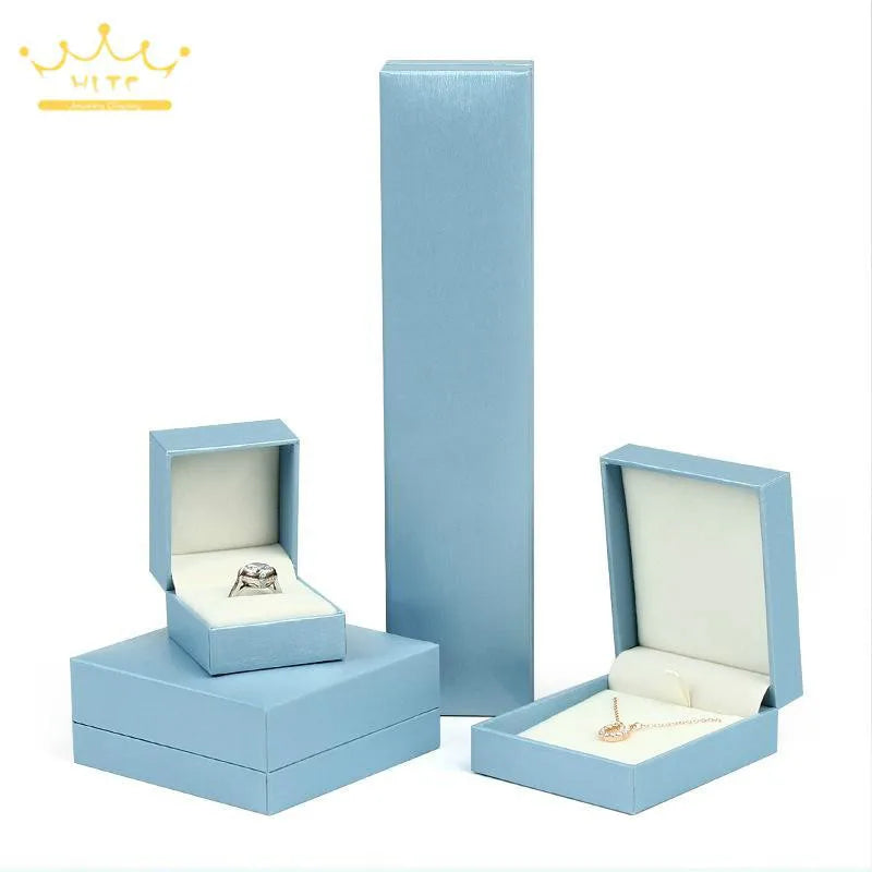 Sky Blue Leather-Filled Paper Right-Angle Jewelry Packaging Box Ring Necklace Storage Box Bracelet Earrings Gift Box