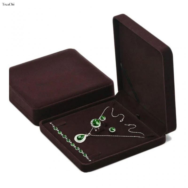 Red Velvet Jewelry Gift Boxes Ring Necklace Earring Packaing Box Bracelet Storage Case Chain Organizer Tray Window Showcases