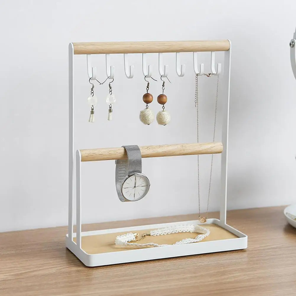 Wooden Jewelry Stand Desk Holder Hanging Necklace Bracelet Ring Watch Storage Organizer Ear Studs Pendant Rack Display Organizer