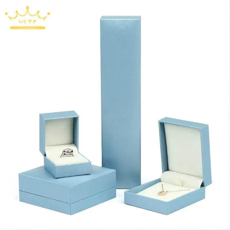 Sky Blue Leather-Filled Paper Right-Angle Jewelry Packaging Box Ring Necklace Storage Box Bracelet Earrings Gift Box