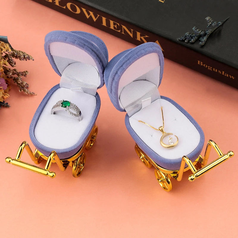 Lovely Baby Carriage Design Necklace Earring Jewelry Packaging Box Velvet Wedding Ring Gift Box Holder Case for Girl Friend