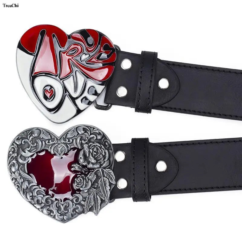 High Fashion Leather Belt Arrow Heart Love Metal Buckle Waistband Jeans Belts for Women & Man Decorative Rock Hip Hop