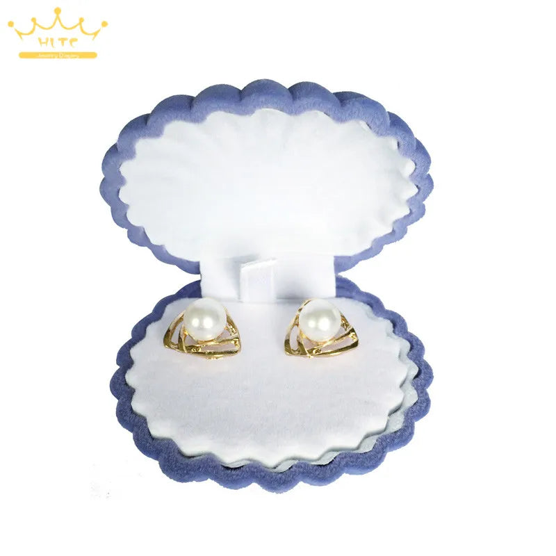 Wholesale 50Pcs/lot Shell Shape Lovely Velvet Wedding Engagement Ring Box for Earrings Necklace Chain Jewelry Display Gift Box
