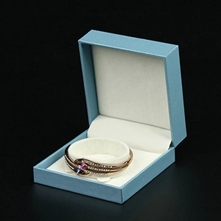 Sky Blue Leather-Filled Paper Right-Angle Jewelry Packaging Box Ring Necklace Storage Box Bracelet Earrings Gift Box