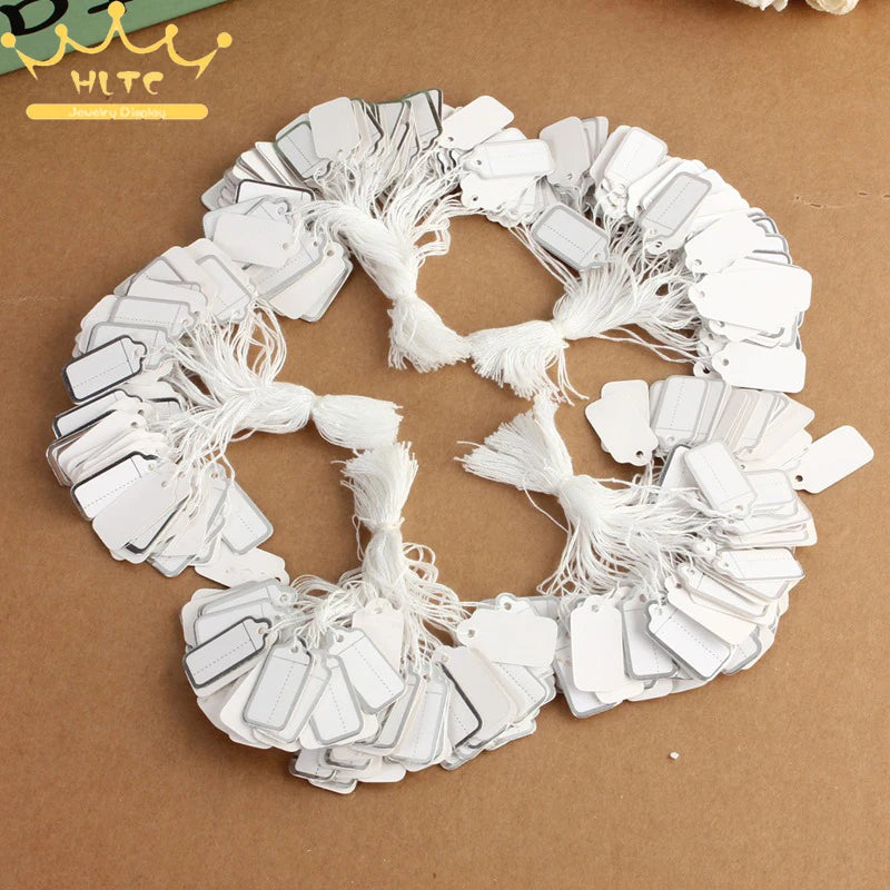 500 Pcs Jewelry Strung Pricing Price Tags with String Silver Merchandise Cloth Label Price Label