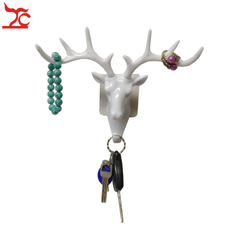 Cool Plastic Animal Deer Stags Head Hook Hanger Jewelry Ring Necklace Bracelet Wall Door Cabinet Holder Decor Display Hook Rack