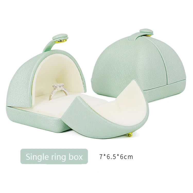 Tender Green Reticulated Pu Leather Double Open Jewelry Storage Box Proposal Ring Box Pearl Necklace Collection Box