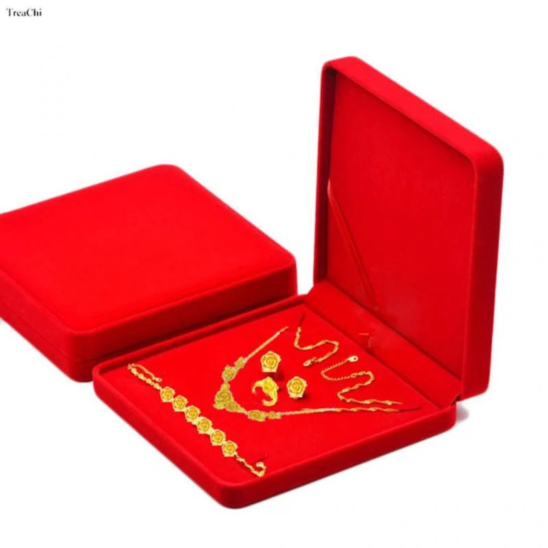Red Velvet Jewelry Gift Boxes Ring Necklace Earring Packaing Box Bracelet Storage Case Chain Organizer Tray Window Showcases