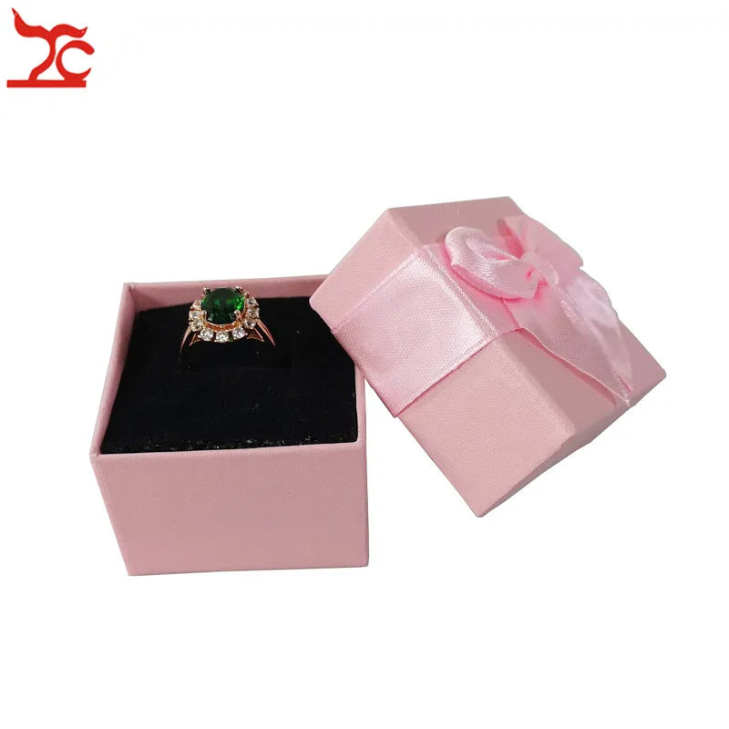 Fashion Color Paper Jewelry Gift Box Pink White Blue Ring Storage Organizer Gift Ribbon Box 5*5*3.8cm Wholesale 24Pcs/lot
