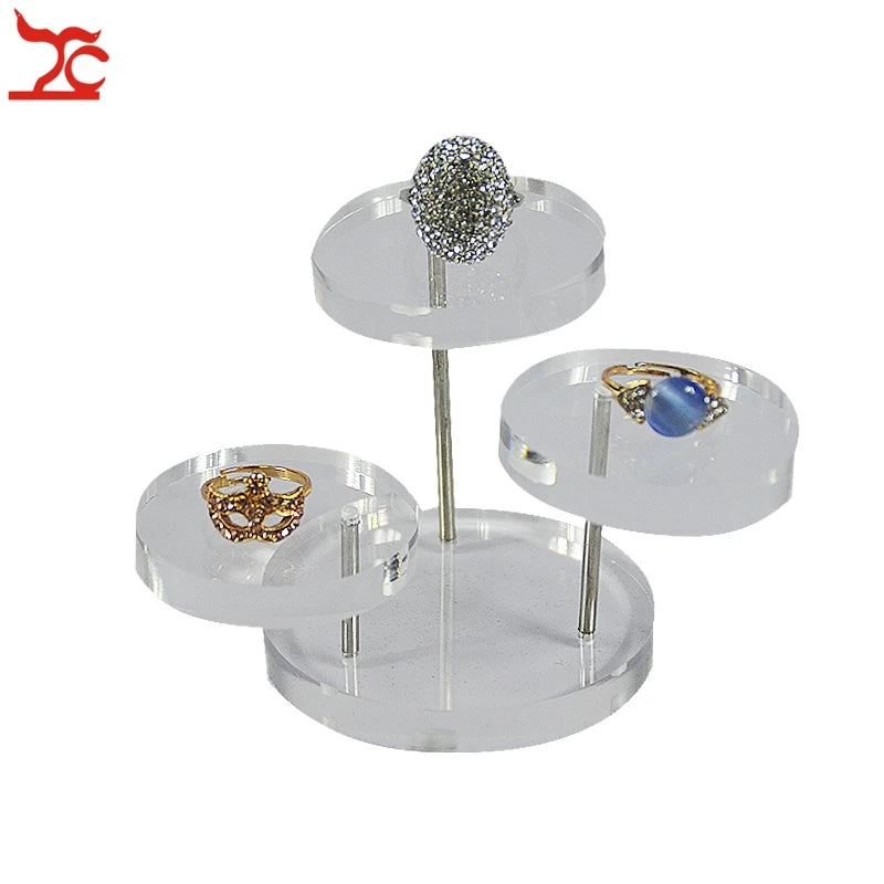 Round 3 Layer Acrylic Ring Jewelry Display Stand Rotating Necklace Earring Ring Organizer Showcase Cufflink Button Holder Rack