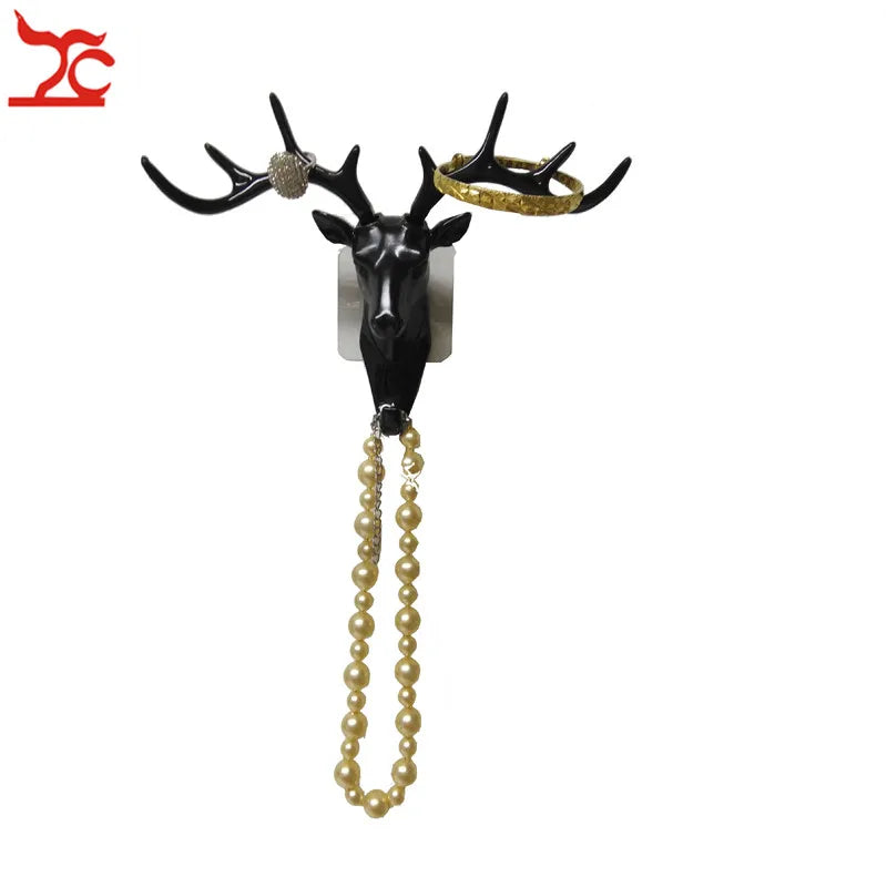 Cool Plastic Animal Deer Stags Head Hook Hanger Jewelry Ring Necklace Bracelet Wall Door Cabinet Holder Decor Display Hook Rack