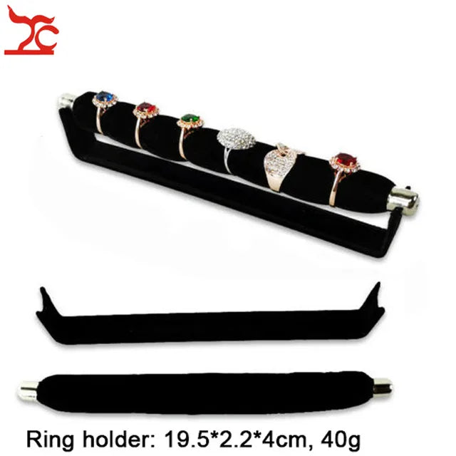 Black Velvet Series Jewelry Organizer Holder Wooden Jewellery Necklace Stand Bangle Earring Watch T Bar Storage Showcase