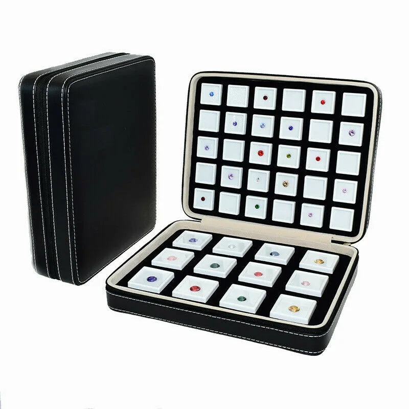 PU Leather Gem Box Insert Storage Display Portable Gemstone Travel Zip Bag Diamond Showing Box Business Jewelry Packaging