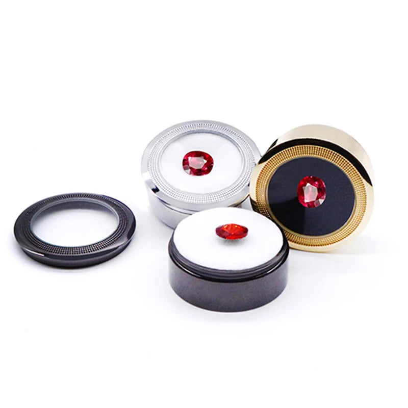 Wholesale 60Pcs/lot Sliver Metal Round Bare Stone Storage Case Black and White Double-Sided Sponge Inside Diamond Display Box