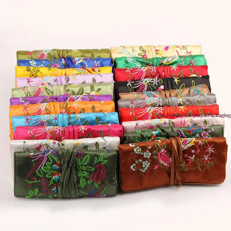 Satin Jewelry Roll Earring Bangle Holder Storage Pack Bag Travel Ring Necklace Jewellery Pouch Organizer Mix Colors