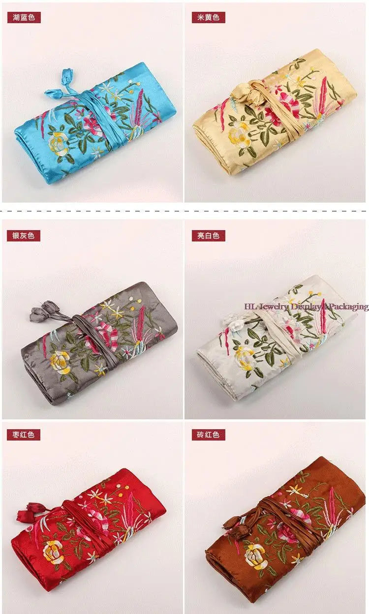 Satin Jewelry Roll Earring Bangle Holder Storage Pack Bag Travel Ring Necklace Jewellery Pouch Organizer Mix Colors
