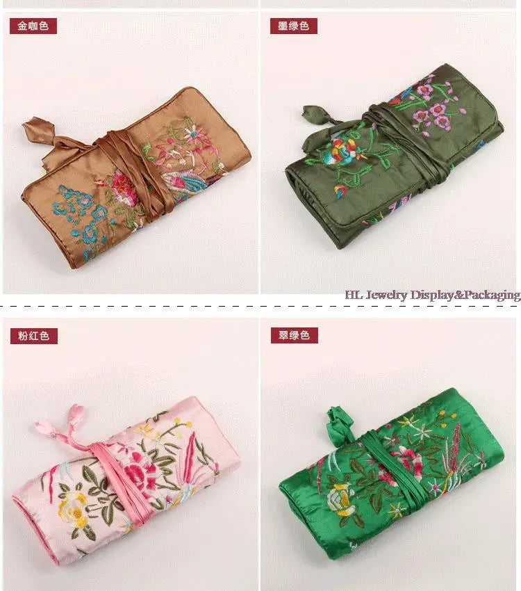 Satin Jewelry Roll Earring Bangle Holder Storage Pack Bag Travel Ring Necklace Jewellery Pouch Organizer Mix Colors