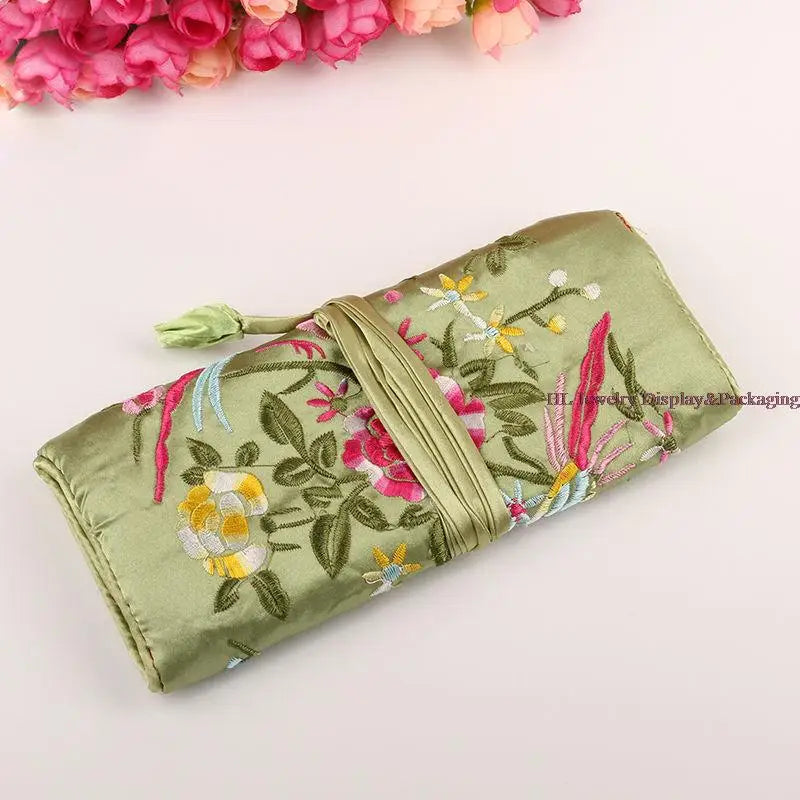 Satin Jewelry Roll Earring Bangle Holder Storage Pack Bag Travel Ring Necklace Jewellery Pouch Organizer Mix Colors
