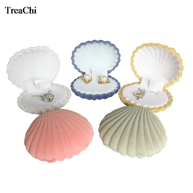 10Pcs Cute Shell Shape Velvet Engagement Wedding Party Gift Case 5 Colors Earring Necklace Pendant Jewelry Display Storage Box