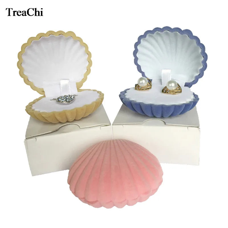 10Pcs Cute Shell Shape Velvet Engagement Wedding Party Gift Case 5 Colors Earring Necklace Pendant Jewelry Display Storage Box